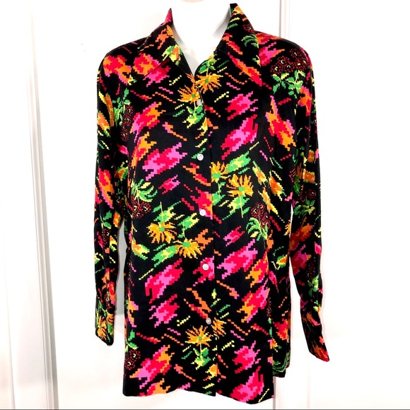 Vintage Retro 1970s Funky Neon Blouse, Size L - Picture 9 of 9